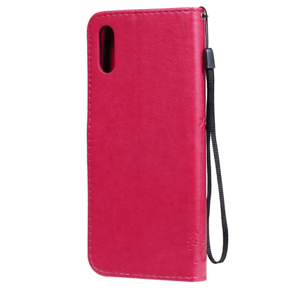 For Xiaomi Redmi 9A Tree & Cat Pattern Pressed Printing Horizontal Flip PU Leather Case with Holder & Card Slots & Wallet & Lanyard(Rose Red) by buy2fix
