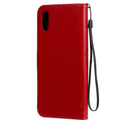 For Xiaomi Redmi 9A Tree & Cat Pattern Pressed Printing Horizontal Flip PU Leather Case with Holder & Card Slots & Wallet & Lanyard(Red) by buy2fix
