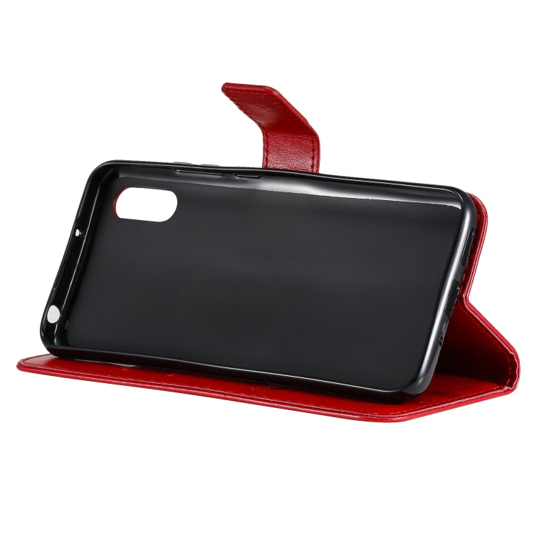 For Xiaomi Redmi 9A Tree & Cat Pattern Pressed Printing Horizontal Flip PU Leather Case with Holder & Card Slots & Wallet & Lanyard(Red) by buy2fix