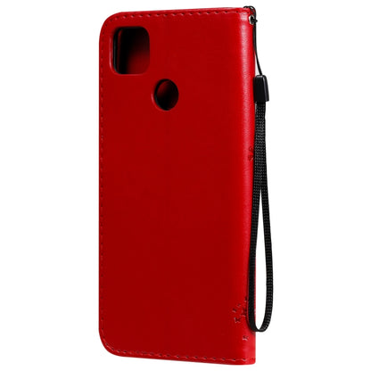 For Xiaomi Redmi 9C Tree & Cat Pattern Pressed Printing Horizontal Flip PU Leather Case with Holder & Card Slots & Wallet & Lanyard(Red) by buy2fix