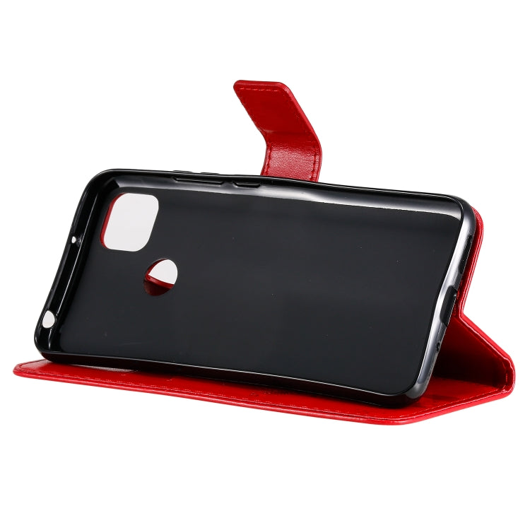 For Xiaomi Redmi 9C Tree & Cat Pattern Pressed Printing Horizontal Flip PU Leather Case with Holder & Card Slots & Wallet & Lanyard(Red) by buy2fix