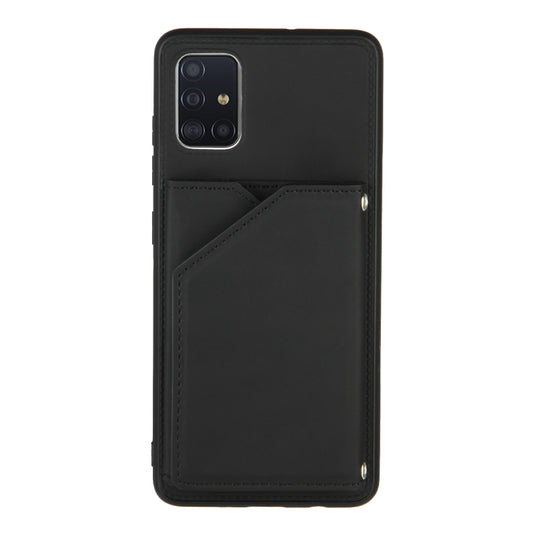 For Samsung Galaxy A51 Skin Feel PU + TPU + PC Back Cover Shockproof Case with Card Slots & Holder & Photo Frame(Black) by buy2fix