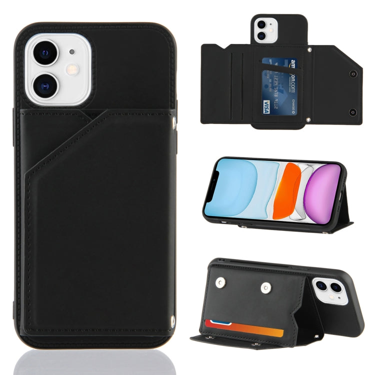 For iPhone 11 Skin Feel PU + TPU + PC Back Cover Shockproof Case with Card Slots & Holder & Photo Frame (Black) by buy2fix