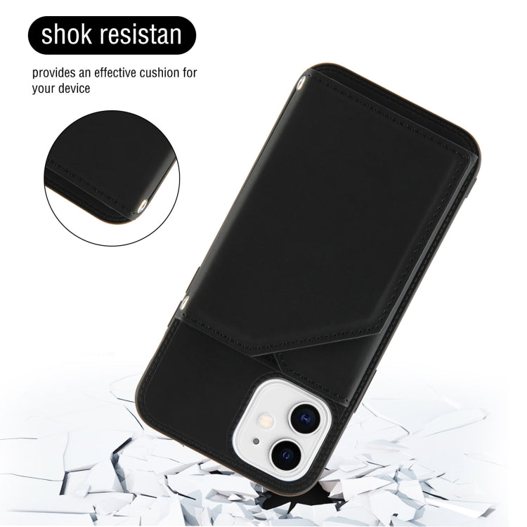 For iPhone 11 Skin Feel PU + TPU + PC Back Cover Shockproof Case with Card Slots & Holder & Photo Frame (Black) by buy2fix