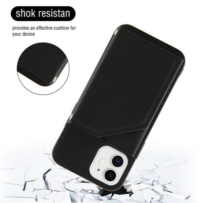 For iPhone 11 Skin Feel PU + TPU + PC Back Cover Shockproof Case with Card Slots & Holder & Photo Frame (Black) by buy2fix