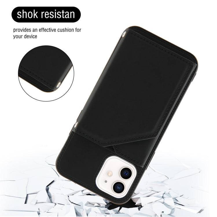 For iPhone 12 / 12 Pro Skin Feel PU + TPU + PC Back Cover Shockproof Case with Card Slots & Holder & Photo Frame(Black) by buy2fix
