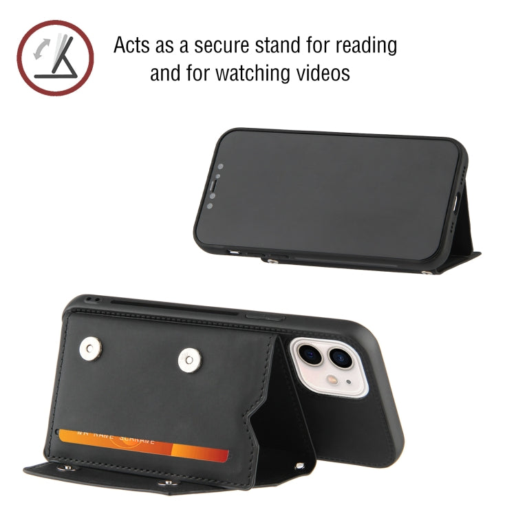 For iPhone 12 / 12 Pro Skin Feel PU + TPU + PC Back Cover Shockproof Case with Card Slots & Holder & Photo Frame(Black) by buy2fix