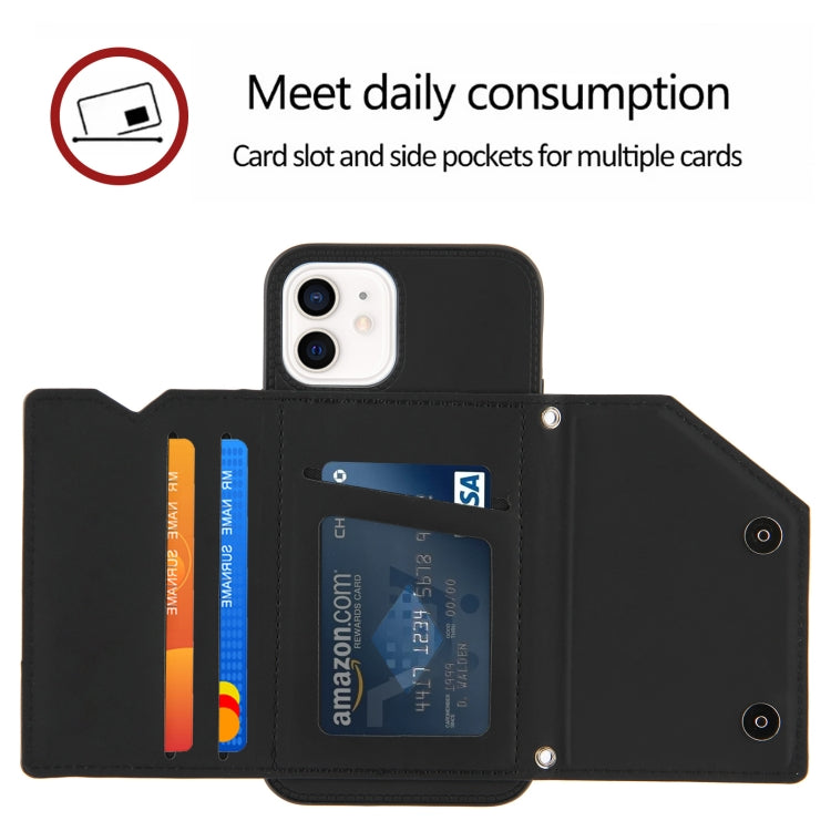 For iPhone 12 / 12 Pro Skin Feel PU + TPU + PC Back Cover Shockproof Case with Card Slots & Holder & Photo Frame(Black) by buy2fix