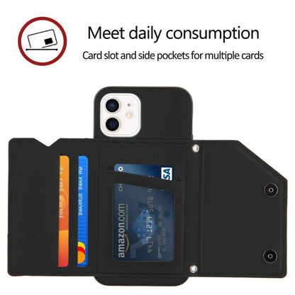 For iPhone 12 / 12 Pro Skin Feel PU + TPU + PC Back Cover Shockproof Case with Card Slots & Holder & Photo Frame(Black) by buy2fix