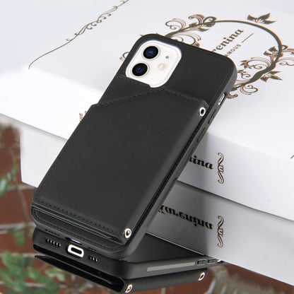 For iPhone 12 / 12 Pro Skin Feel PU + TPU + PC Back Cover Shockproof Case with Card Slots & Holder & Photo Frame(Black) by buy2fix