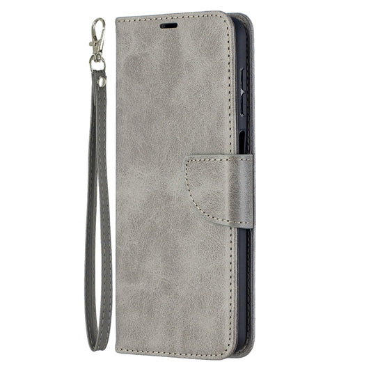 For Samsung Galaxy A12 Retro Lambskin Texture Pure Color Horizontal Flip PU Leather Case with Holder & Card Slots & Wallet & Lanyard(Grey) by buy2fix