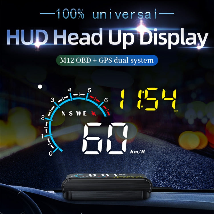 M12 OBD2 + GPS Mode Car Head-up Display HUD Overspeed / Speed / Water Temperature / Low Voltage / Fault Alarm -  by buy2fix | Online Shopping UK | buy2fix