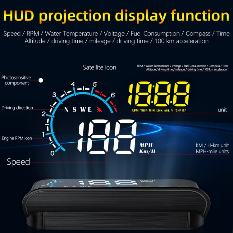 M12 OBD2 + GPS Mode Car Head-up Display HUD Overspeed / Speed / Water Temperature / Low Voltage / Fault Alarm -  by buy2fix | Online Shopping UK | buy2fix