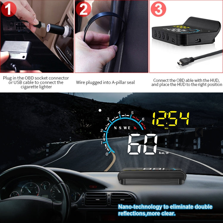 M12 OBD2 + GPS Mode Car Head-up Display HUD Overspeed / Speed / Water Temperature / Low Voltage / Fault Alarm -  by buy2fix | Online Shopping UK | buy2fix