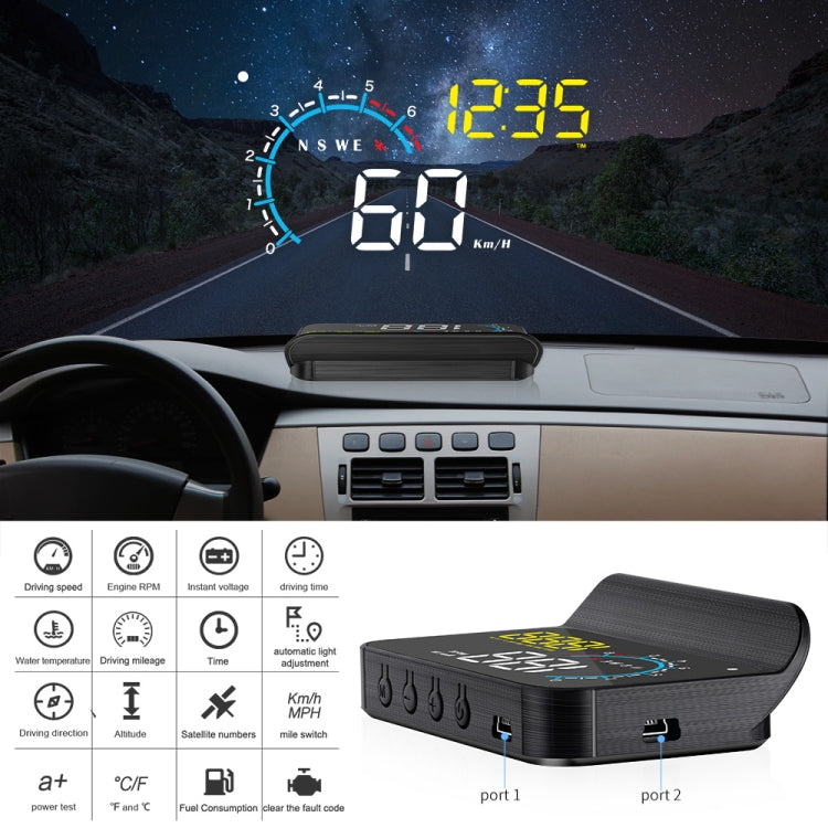 M12 OBD2 + GPS Mode Car Head-up Display HUD Overspeed / Speed / Water Temperature / Low Voltage / Fault Alarm -  by buy2fix | Online Shopping UK | buy2fix