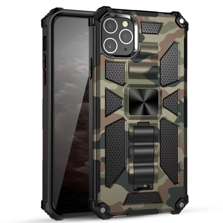 For iPhone 12 / 12 Pro Camouflage Armor Shockproof TPU + PC Magnetic Protective Case with Holder(Army Green) by buy2fix