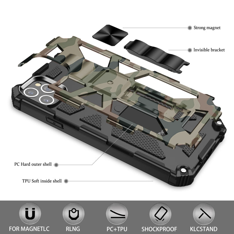 For iPhone 12 / 12 Pro Camouflage Armor Shockproof TPU + PC Magnetic Protective Case with Holder(Army Green) by buy2fix