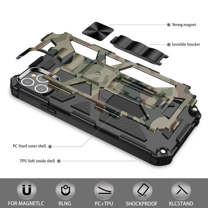 For iPhone 12 / 12 Pro Camouflage Armor Shockproof TPU + PC Magnetic Protective Case with Holder(Army Green) by buy2fix