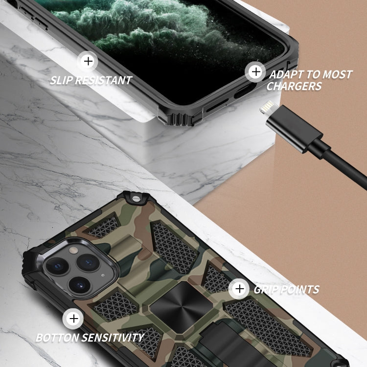 For iPhone 12 / 12 Pro Camouflage Armor Shockproof TPU + PC Magnetic Protective Case with Holder(Army Green) by buy2fix