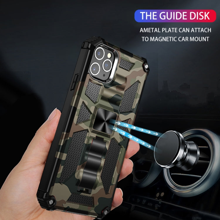 For iPhone 12 / 12 Pro Camouflage Armor Shockproof TPU + PC Magnetic Protective Case with Holder(Army Green) by buy2fix