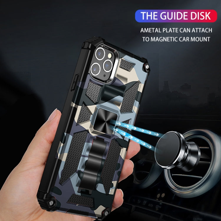 For iPhone 12 / 12 Pro Camouflage Armor Shockproof TPU + PC Magnetic Protective Case with Holder(Baby Blue) by buy2fix
