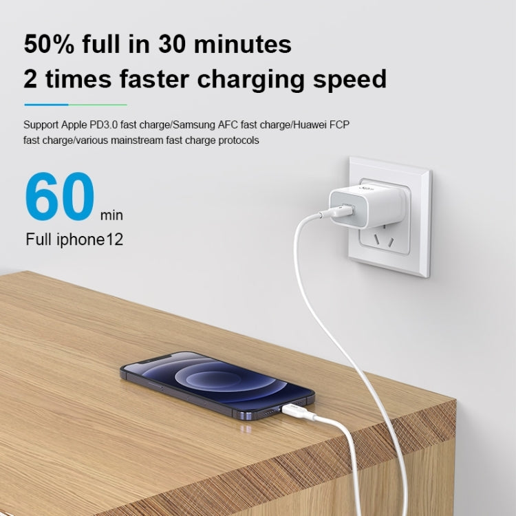 TOTUDESIGN HY034 Glory Series 20W Type-C / USB-C Fast Charging Travel Charger Power Adapter, EU Plug(White) - Apple Accessories by TOTUDESIGN | Online Shopping UK | buy2fix