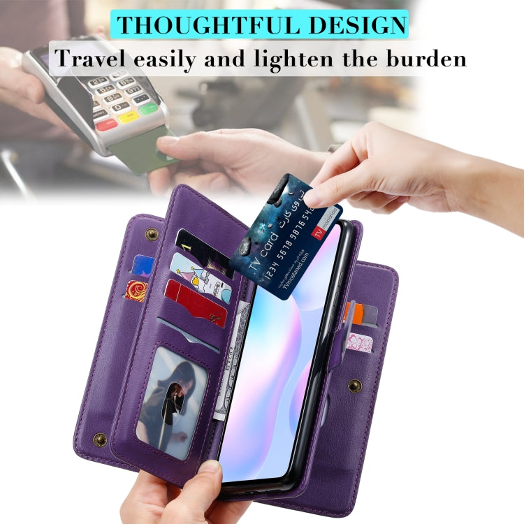 For Xiaomi Redmi 9A Multifunctional Magnetic Copper Buckle Horizontal Flip Leather Case with Bracket & 10 Card Slots & Wallet & Photo Frame(Black) by buy2fix