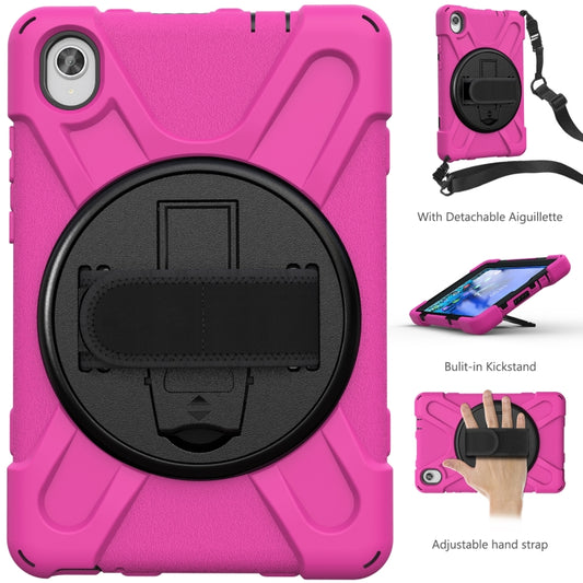 For Lenovo Tab M8 (2020) TB-8705F 8.0 inch Shockproof Colorful Silicone + PC Protective Case with Holder & Shoulder Strap & Hand Strap(Rose Red) by buy2fix