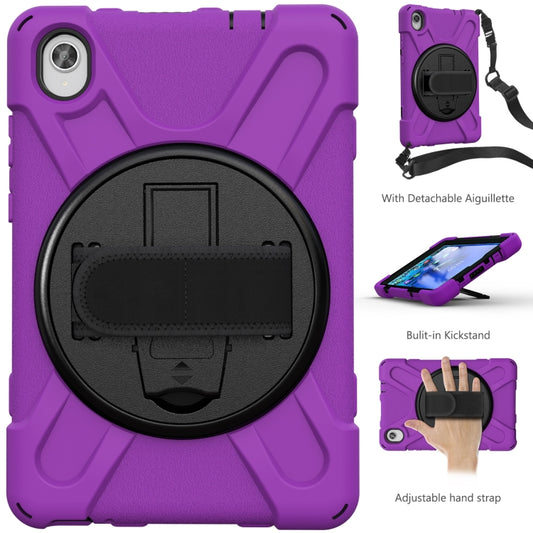 For Lenovo Tab M8 (2020) TB-8705F 8.0 inch Shockproof Colorful Silicone + PC Protective Case with Holder & Shoulder Strap & Hand Strap(Purple) by buy2fix