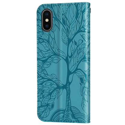 For iPhone XS Max Life of Tree Embossing Pattern Horizontal Flip Leather Case with Holder & Card Slot & Wallet & Photo Frame & Lanyard(Lake Blue) by buy2fix