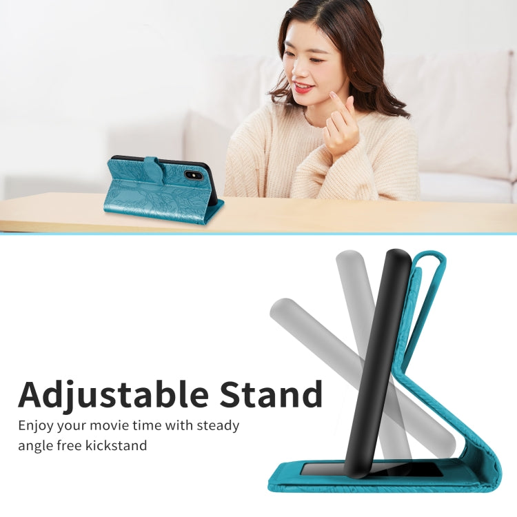 For iPhone XS Max Life of Tree Embossing Pattern Horizontal Flip Leather Case with Holder & Card Slot & Wallet & Photo Frame & Lanyard(Lake Blue) by buy2fix