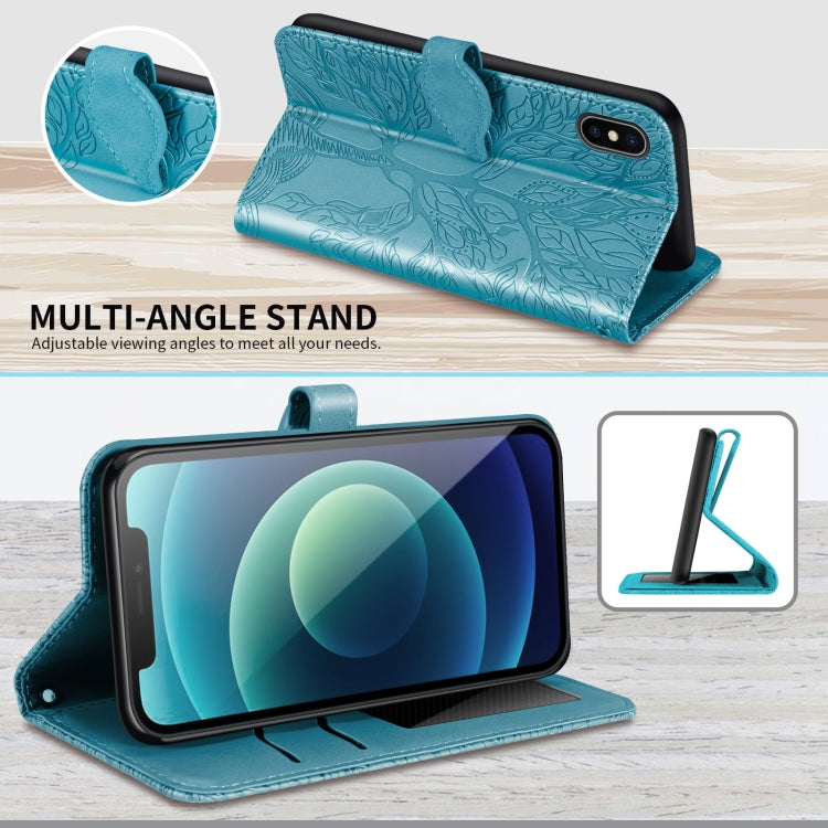 For iPhone XS Max Life of Tree Embossing Pattern Horizontal Flip Leather Case with Holder & Card Slot & Wallet & Photo Frame & Lanyard(Lake Blue) by buy2fix