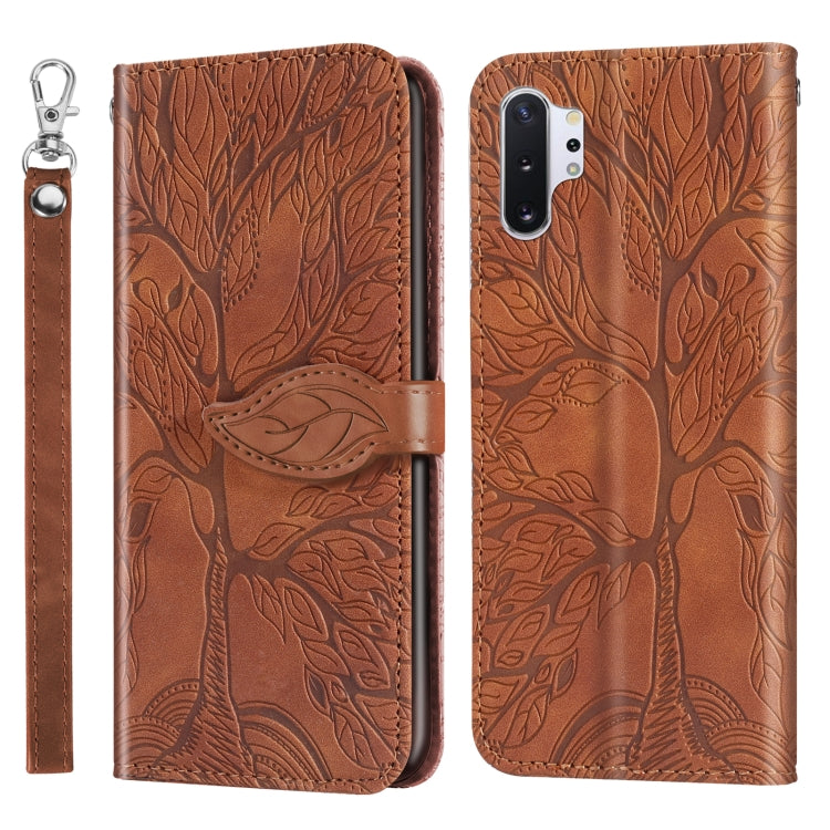 For Samsung Galaxy Note10+ Life of Tree Embossing Pattern Horizontal Flip Leather Case with Holder & Card Slot & Wallet & Photo Frame & Lanyard(Brown) by buy2fix
