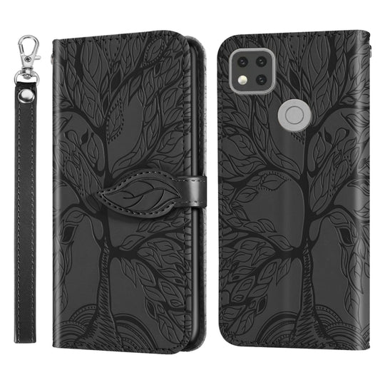 For Xiaomi Redmi 9C Life of Tree Embossing Pattern Horizontal Flip Leather Case with Holder & Card Slot & Wallet & Photo Frame & Lanyard(Black)