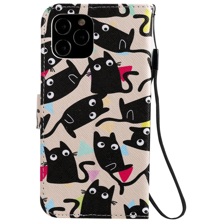 For iPhone 12 / 12 Pro Painting Horizontal Flip Leather Case with Holder & Card Slot & Lanyard(Cat) by buy2fix