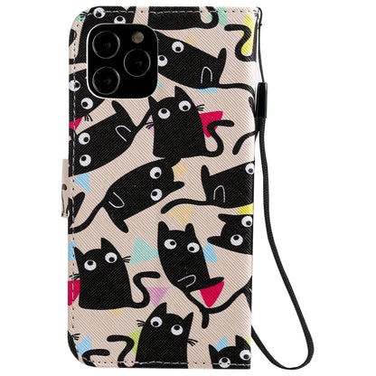 For iPhone 12 / 12 Pro Painting Horizontal Flip Leather Case with Holder & Card Slot & Lanyard(Cat) by buy2fix