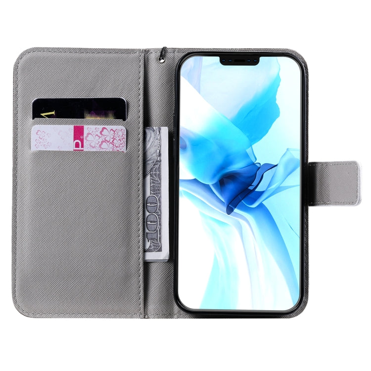 For iPhone 12 / 12 Pro Painting Horizontal Flip Leather Case with Holder & Card Slot & Lanyard(Cat) by buy2fix