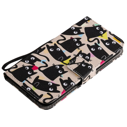 For iPhone 12 / 12 Pro Painting Horizontal Flip Leather Case with Holder & Card Slot & Lanyard(Cat) by buy2fix