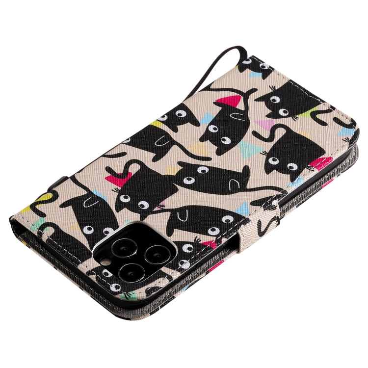 For iPhone 12 / 12 Pro Painting Horizontal Flip Leather Case with Holder & Card Slot & Lanyard(Cat) by buy2fix