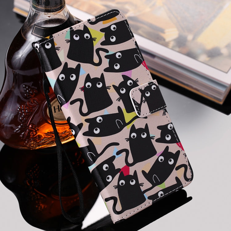 For iPhone 12 / 12 Pro Painting Horizontal Flip Leather Case with Holder & Card Slot & Lanyard(Cat) by buy2fix