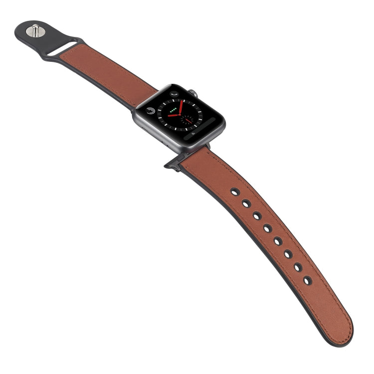 Paste Leather TPU Watch Band For Apple Watch Series 9&8&7 41mm / SE 3&SE 2&6&SE&5&4 40mm / 3&2&1 38mm(Dark Brown) by buy2fix