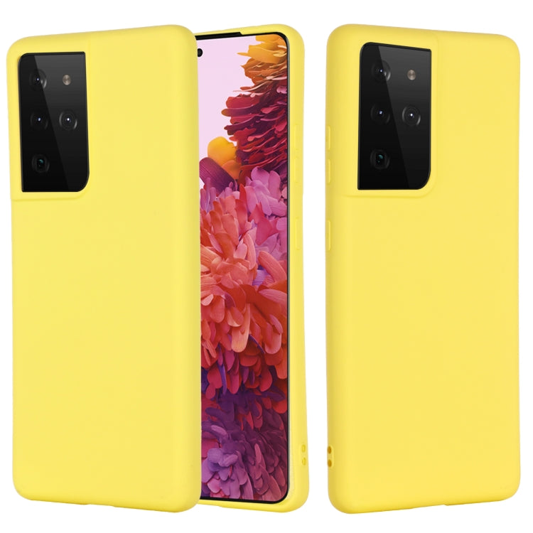 For Samsung Galaxy S21 Ultra 5G Pure Color Liquid Silicone Shockproof Full Coverage Case(Yellow) - Samsung Accessories by buy2fix | Online Shopping UK | buy2fix