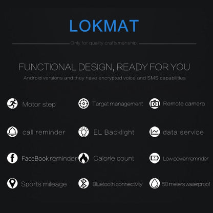 Lokmat MK16 LCD Screen 50m Waterproof Smart Watch, Support Information Reminder / Remote Camera / Walking Motion Monitor(Black) - Smart Wear by Lokmat | Online Shopping UK | buy2fix