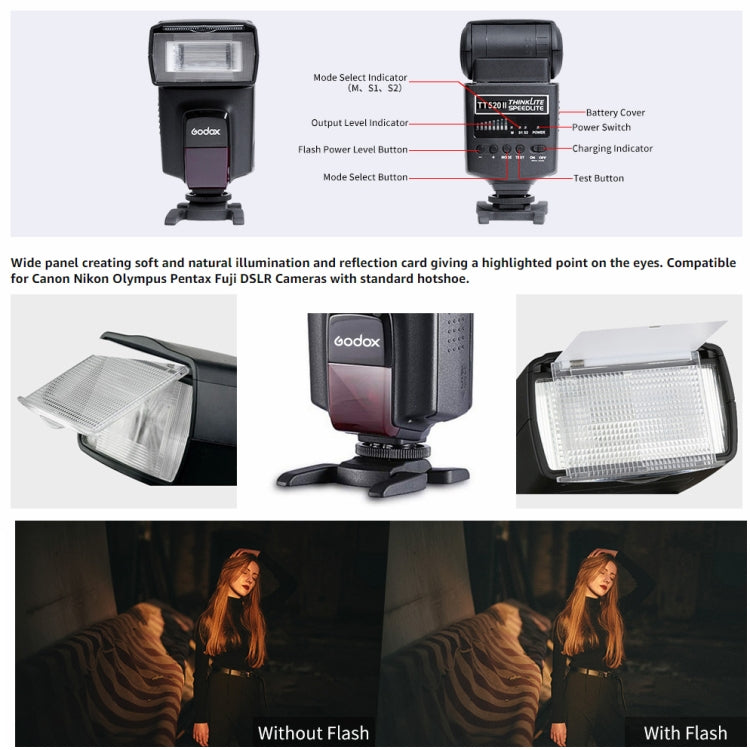 Godox TT520II 433MHZ Wireless 1/300s-1/2000s HSS Flash Speedlite Camera Top Fill Light for Canon / Nikon DSLR Cameras(Black) - Shoe Mount Flashes by Godox | Online Shopping UK | buy2fix