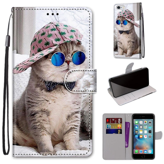 Coloured Drawing Cross Texture Horizontal Flip PU Leather Case with Holder & Card Slots & Wallet & Lanyard For iPhone 6 / 6s(Slant Hat Blue Mirror Cat) by buy2fix