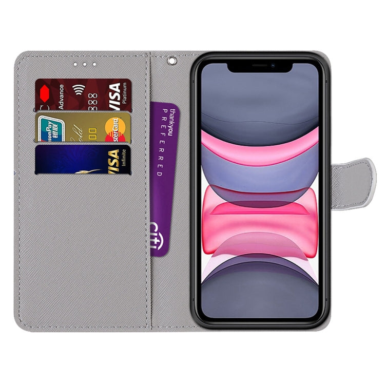 For iPhone 11 Coloured Drawing Cross Texture Horizontal Flip PU Leather Case with Holder & Card Slots & Wallet & Lanyard (Big Cat Holding Kitten) by buy2fix