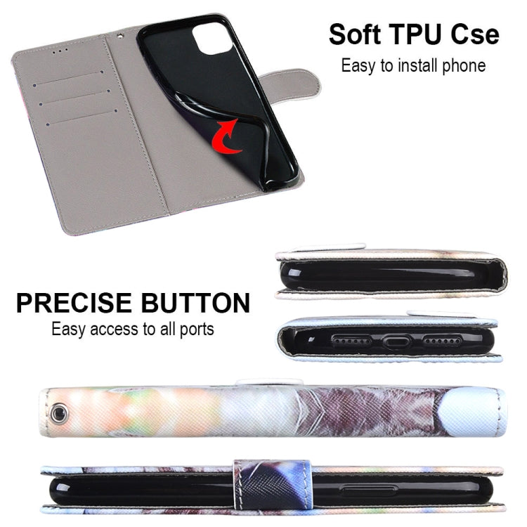 For iPhone 11 Coloured Drawing Cross Texture Horizontal Flip PU Leather Case with Holder & Card Slots & Wallet & Lanyard (Big Cat Holding Kitten) by buy2fix