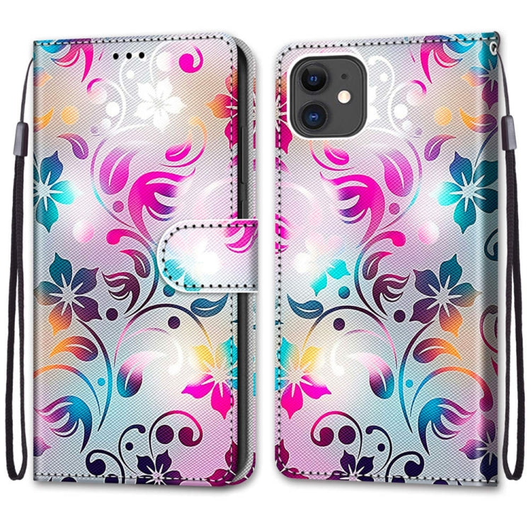 For iPhone 11 Coloured Drawing Cross Texture Horizontal Flip PU Leather Case with Holder & Card Slots & Wallet & Lanyard (Gradient Colorful Flower) by buy2fix