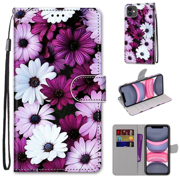 For iPhone 11 Coloured Drawing Cross Texture Horizontal Flip PU Leather Case with Holder & Card Slots & Wallet & Lanyard (Chrysanthemum Pink White Purple) by buy2fix