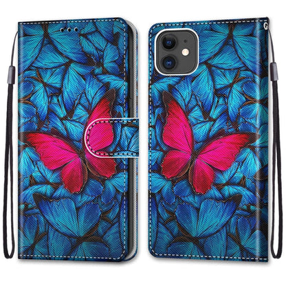For iPhone 11 Coloured Drawing Cross Texture Horizontal Flip PU Leather Case with Holder & Card Slots & Wallet & Lanyard (Blue Red Butterfly) by buy2fix